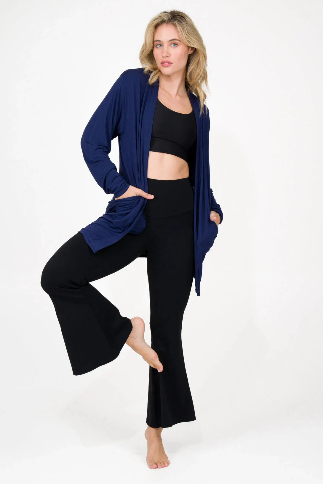 Slinky To Touch Basic Cardigan - Dark Navy-Activewear-Exoticathletica