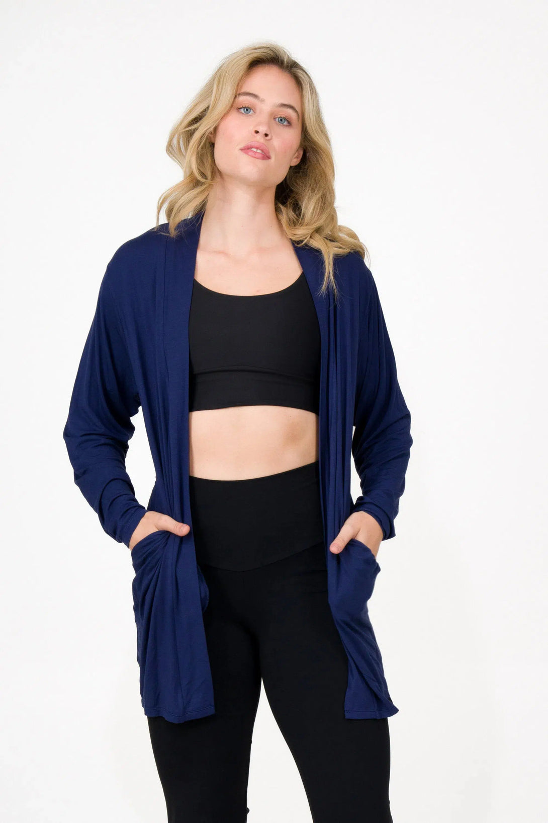 Slinky To Touch Basic Cardigan - Dark Navy-Activewear-Exoticathletica