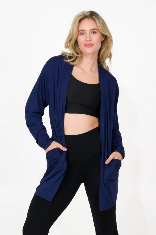 Slinky To Touch Basic Cardigan - Dark Navy-Activewear-Exoticathletica