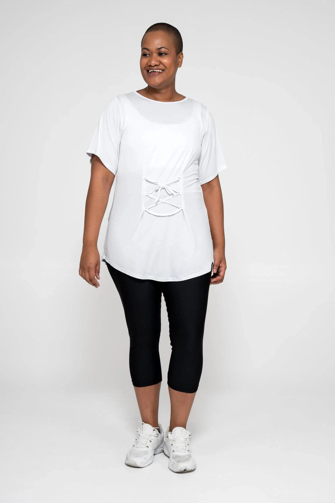 Slinky To Touch Corset Front Boyfriend Tee - White-Activewear-Exoticathletica