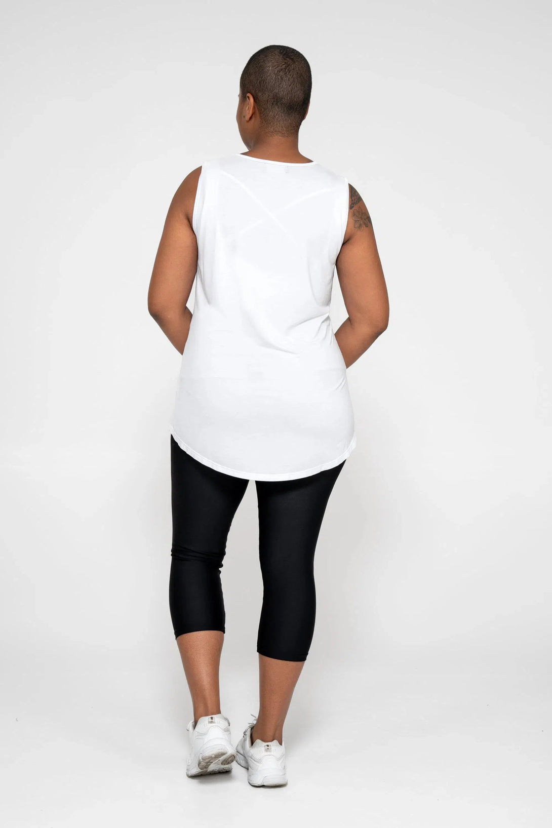 Slinky To Touch Corset Front Sleeveless Boyfriend Tee - White-Activewear-Exoticathletica