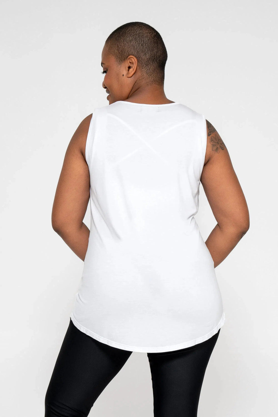 Slinky To Touch Corset Front Sleeveless Boyfriend Tee - White-Activewear-Exoticathletica