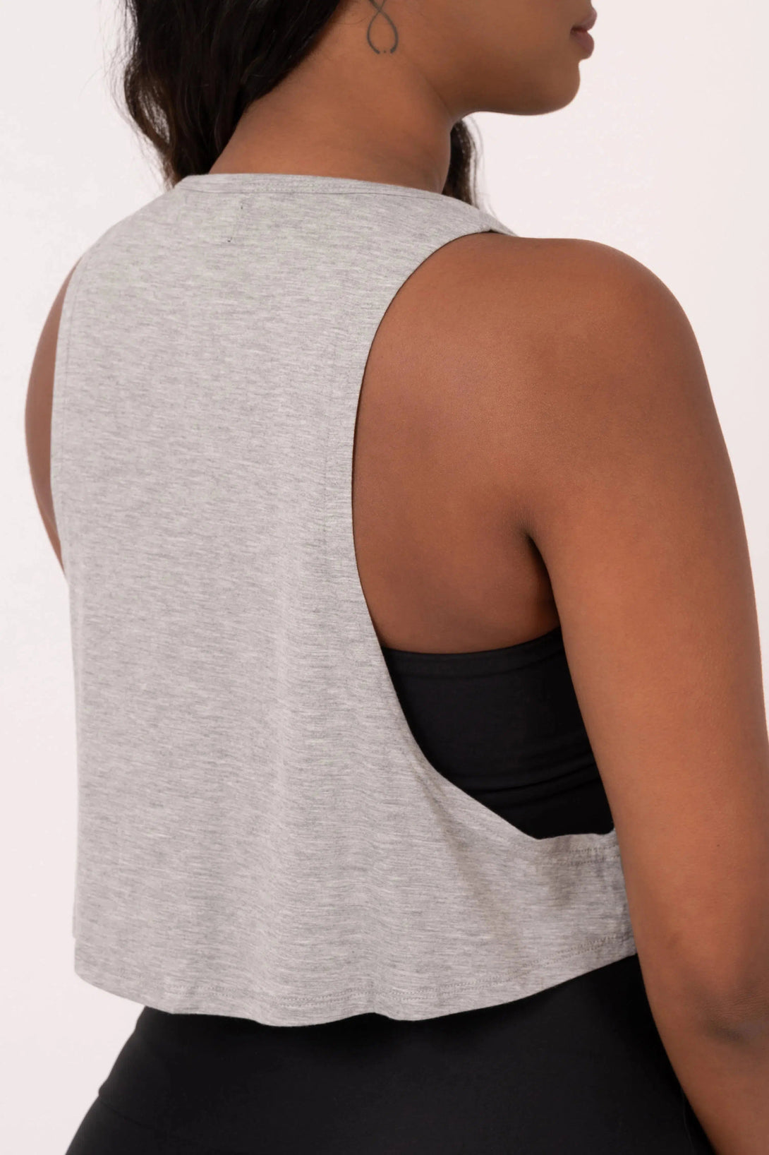 Slinky To Touch Cropped Drop Arm Muscle Tank - Heather Grey-Activewear-Exoticathletica