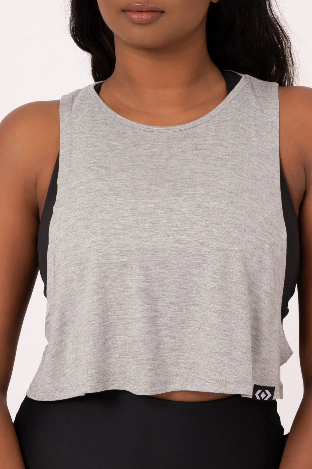 Slinky To Touch Cropped Drop Arm Muscle Tank - Heather Grey-Activewear-Exoticathletica