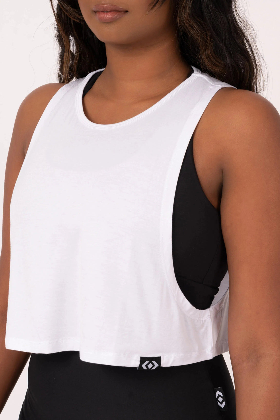 Slinky To Touch Cropped Drop Arm Muscle Tank - White-Activewear-Exoticathletica