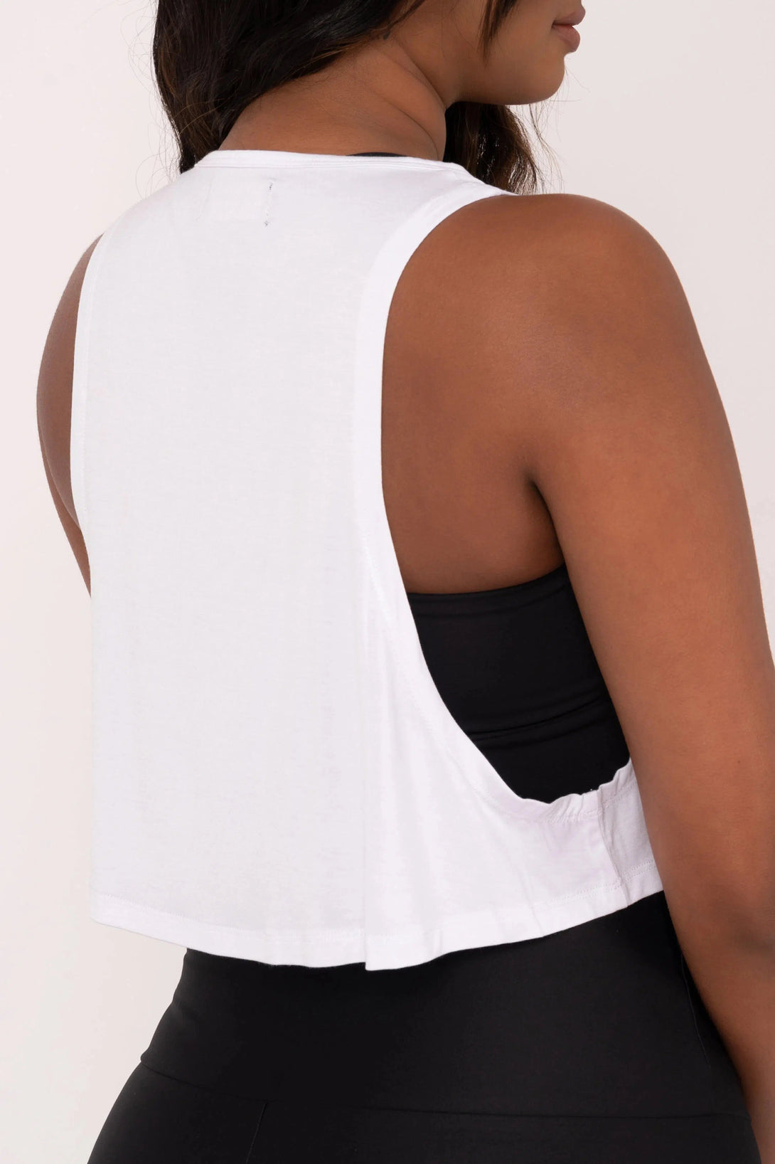 Slinky To Touch Cropped Drop Arm Muscle Tank - White-Activewear-Exoticathletica