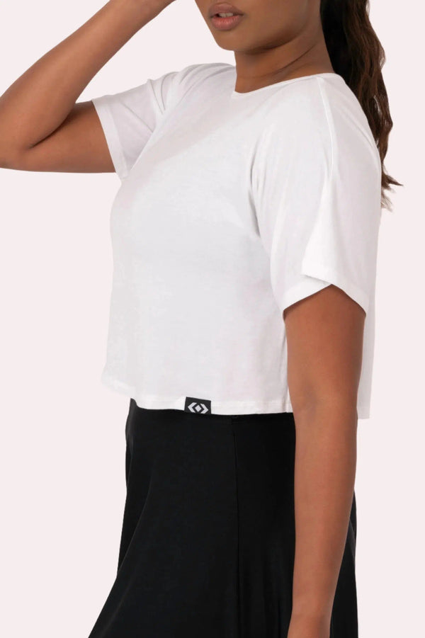 Slinky To Touch Cropped Tee - White-Activewear-Exoticathletica