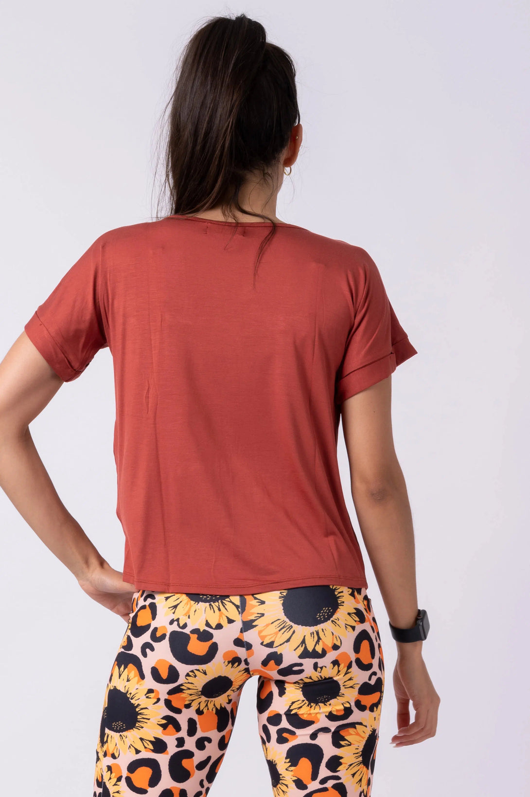 Slinky To Touch Cuffed Sleeve Tee - Burnt Copper-Activewear-Exoticathletica