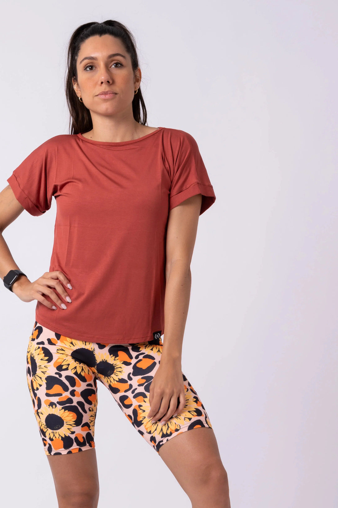 Slinky To Touch Cuffed Sleeve Tee - Burnt Copper-Activewear-Exoticathletica