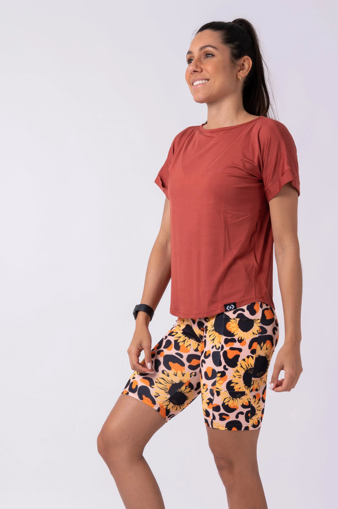 Slinky To Touch Cuffed Sleeve Tee - Burnt Copper-Activewear-Exoticathletica