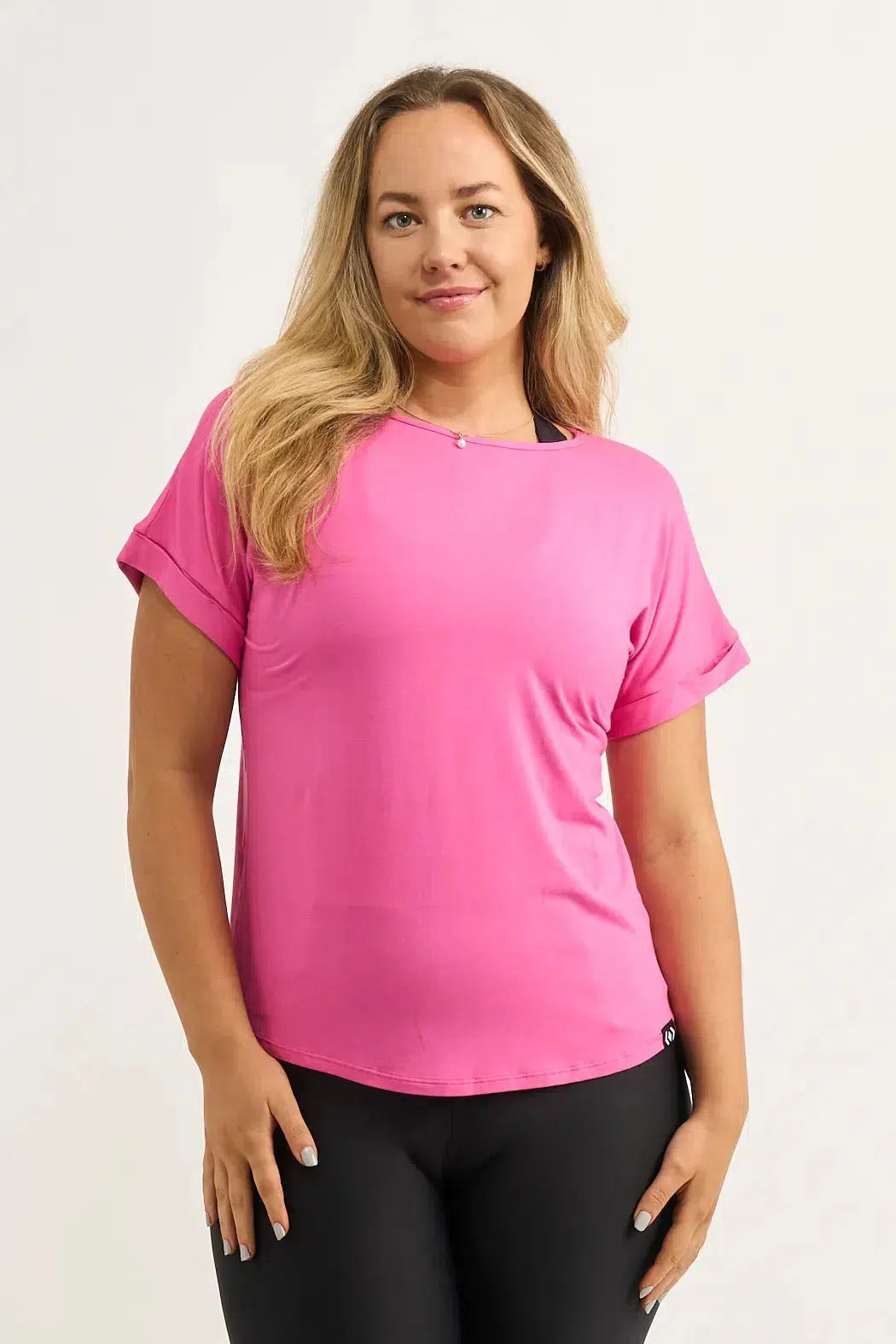 Slinky To Touch Cuffed Sleeve Tee - Candy Pink-9358328330615-Activewear-Exoticathletica