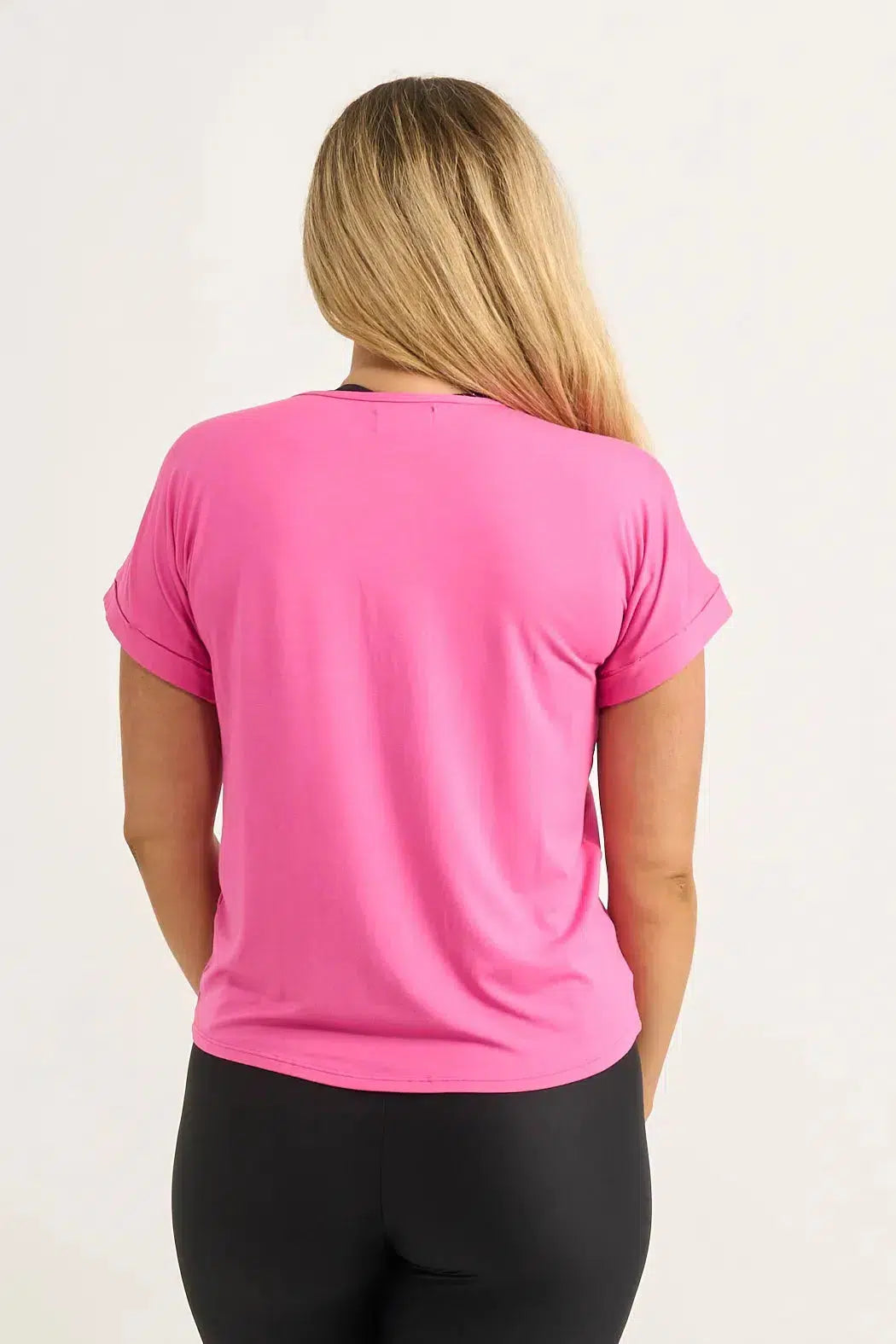 Slinky To Touch Cuffed Sleeve Tee - Candy Pink-Activewear-Exoticathletica