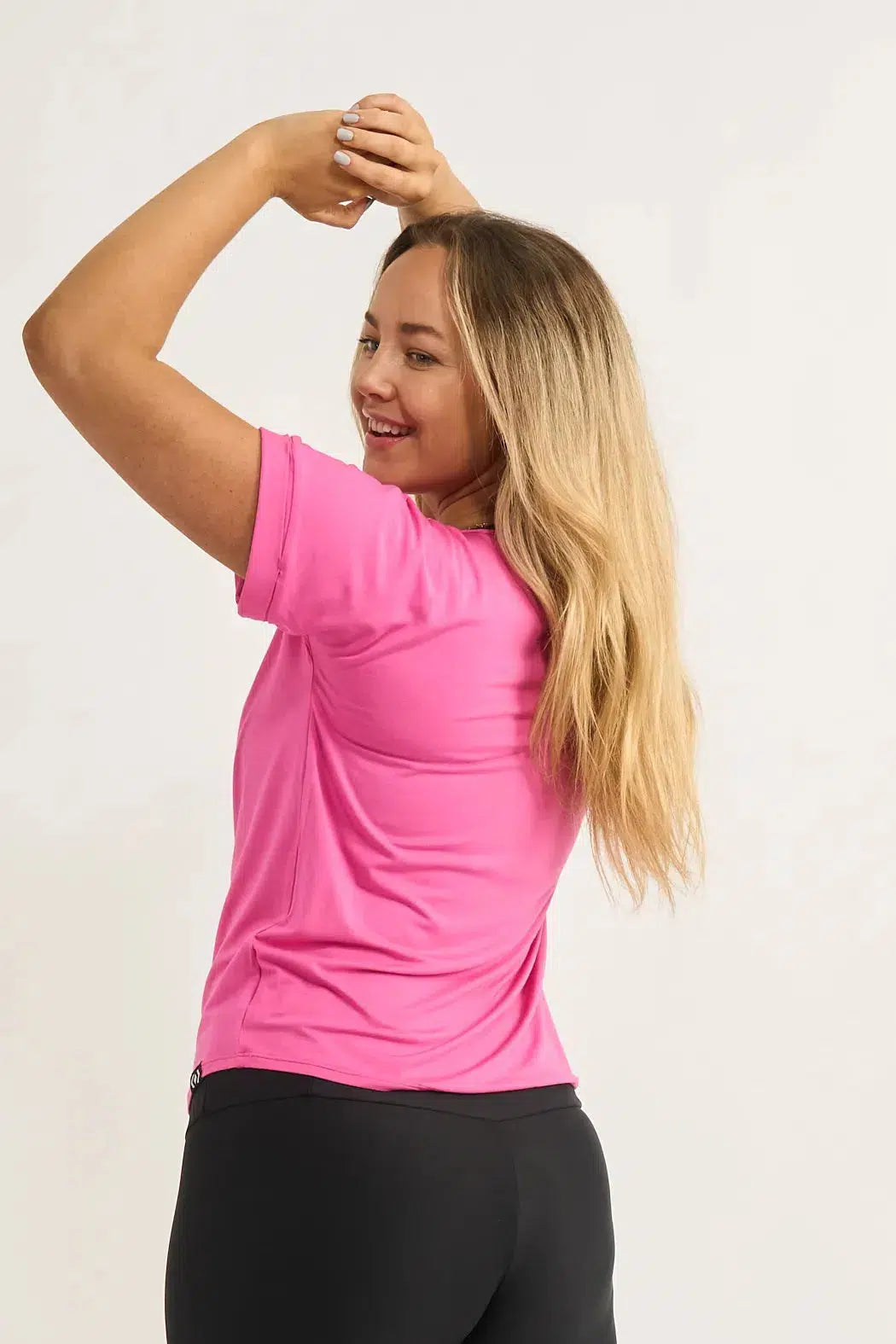 Slinky To Touch Cuffed Sleeve Tee - Candy Pink-Activewear-Exoticathletica