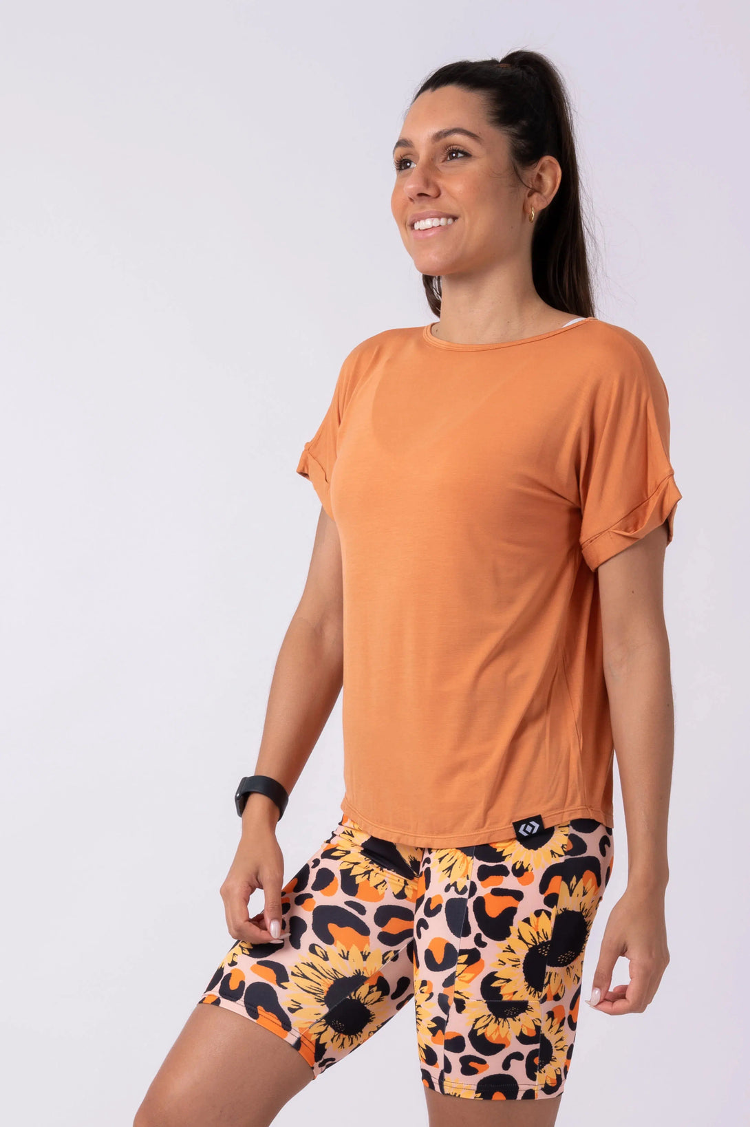 Slinky To Touch Cuffed Sleeve Tee - Caramel-Activewear-Exoticathletica