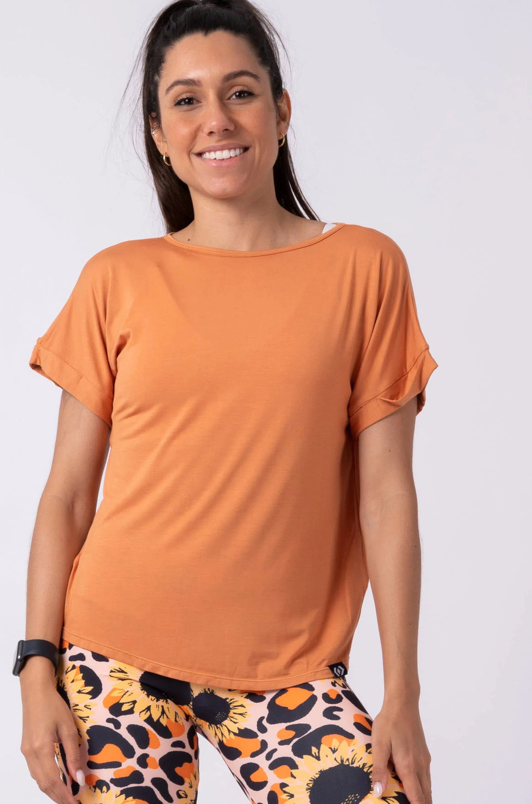 Slinky To Touch Cuffed Sleeve Tee - Caramel-Activewear-Exoticathletica