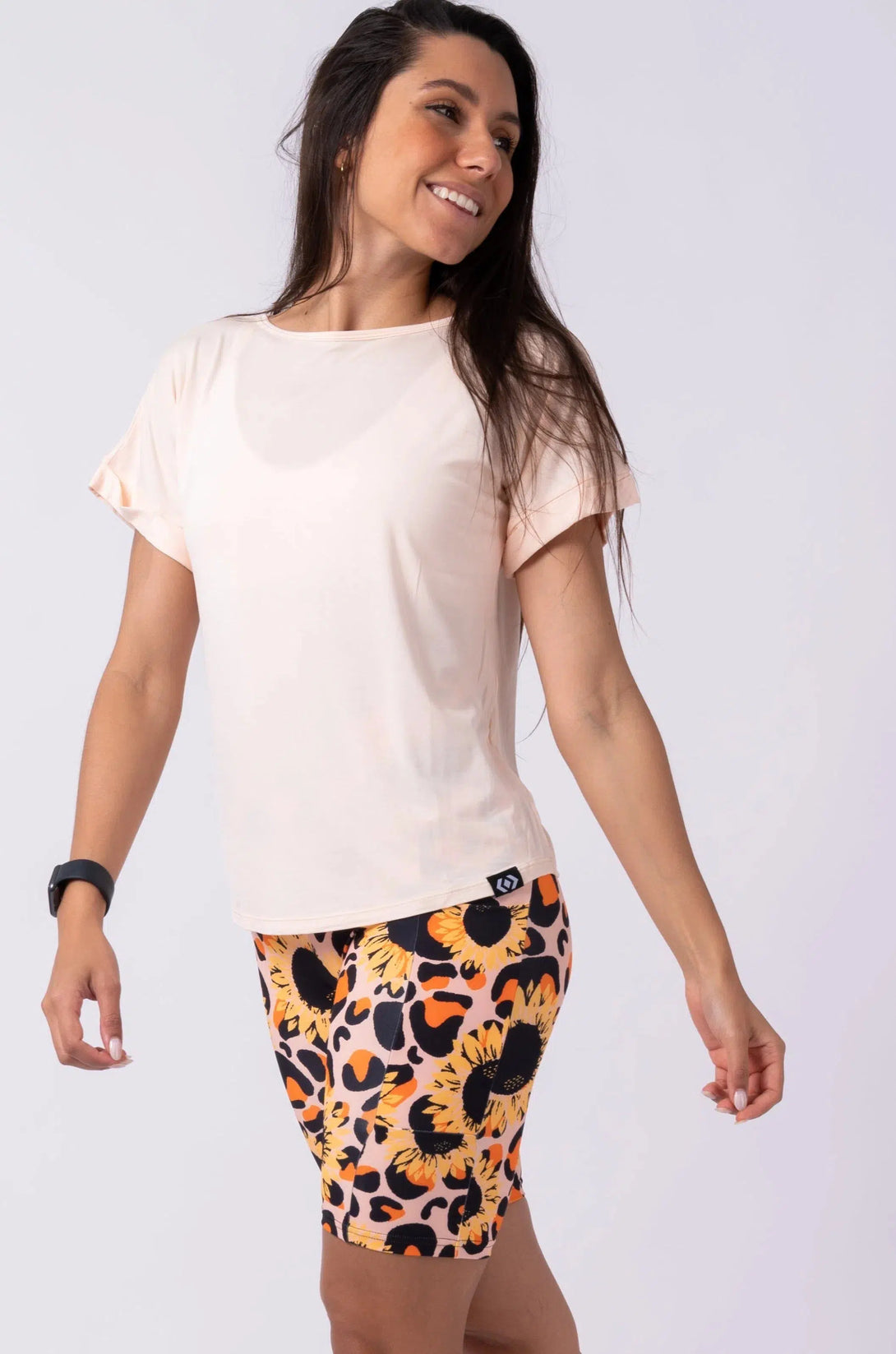 Slinky To Touch Cuffed Sleeve Tee - Light Oatmeal-Activewear-Exoticathletica