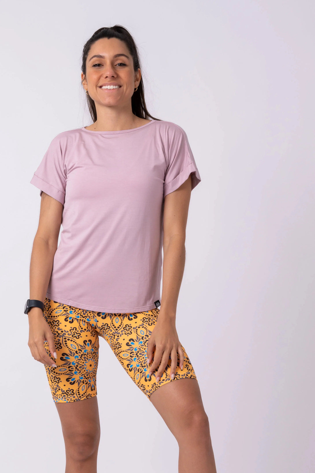 Slinky To Touch Cuffed Sleeve Tee - Pale Mauve-Activewear-Exoticathletica