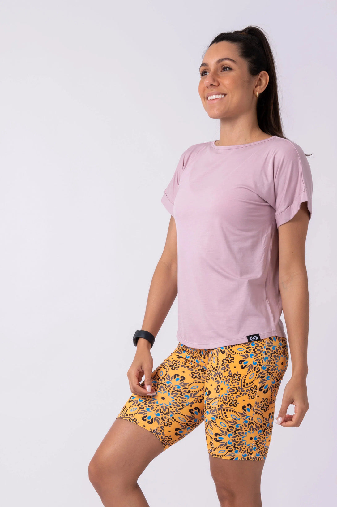 Slinky To Touch Cuffed Sleeve Tee - Pale Mauve-Activewear-Exoticathletica