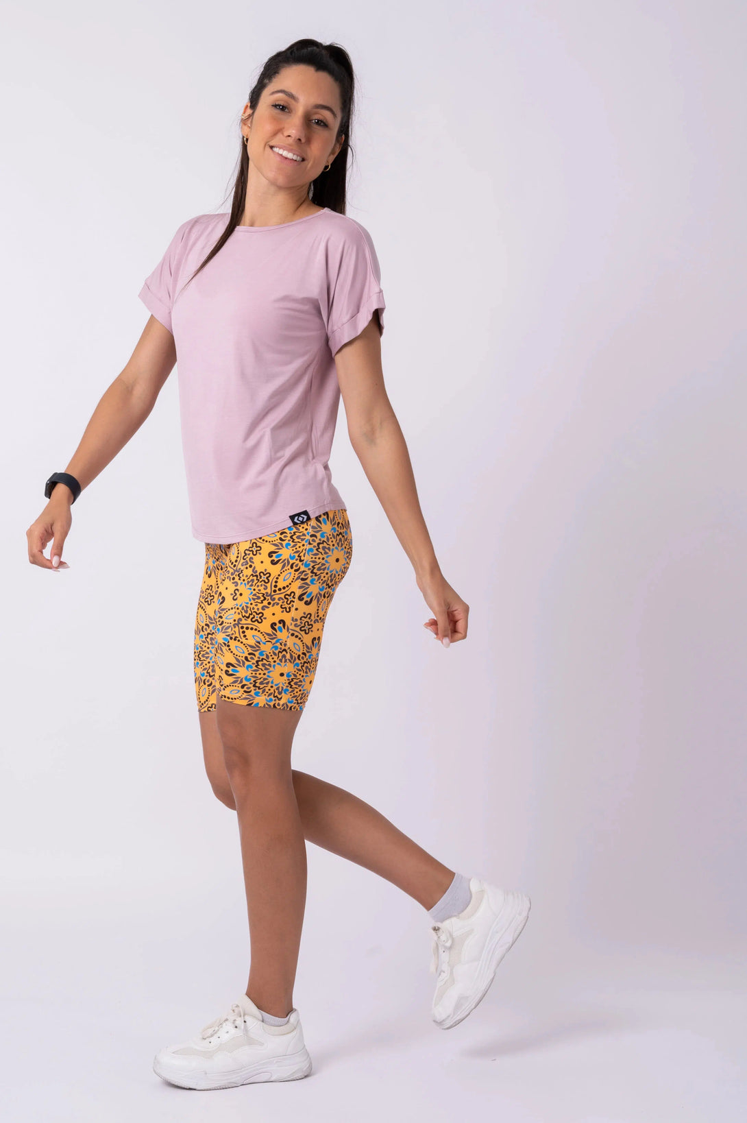 Slinky To Touch Cuffed Sleeve Tee - Pale Mauve-Activewear-Exoticathletica