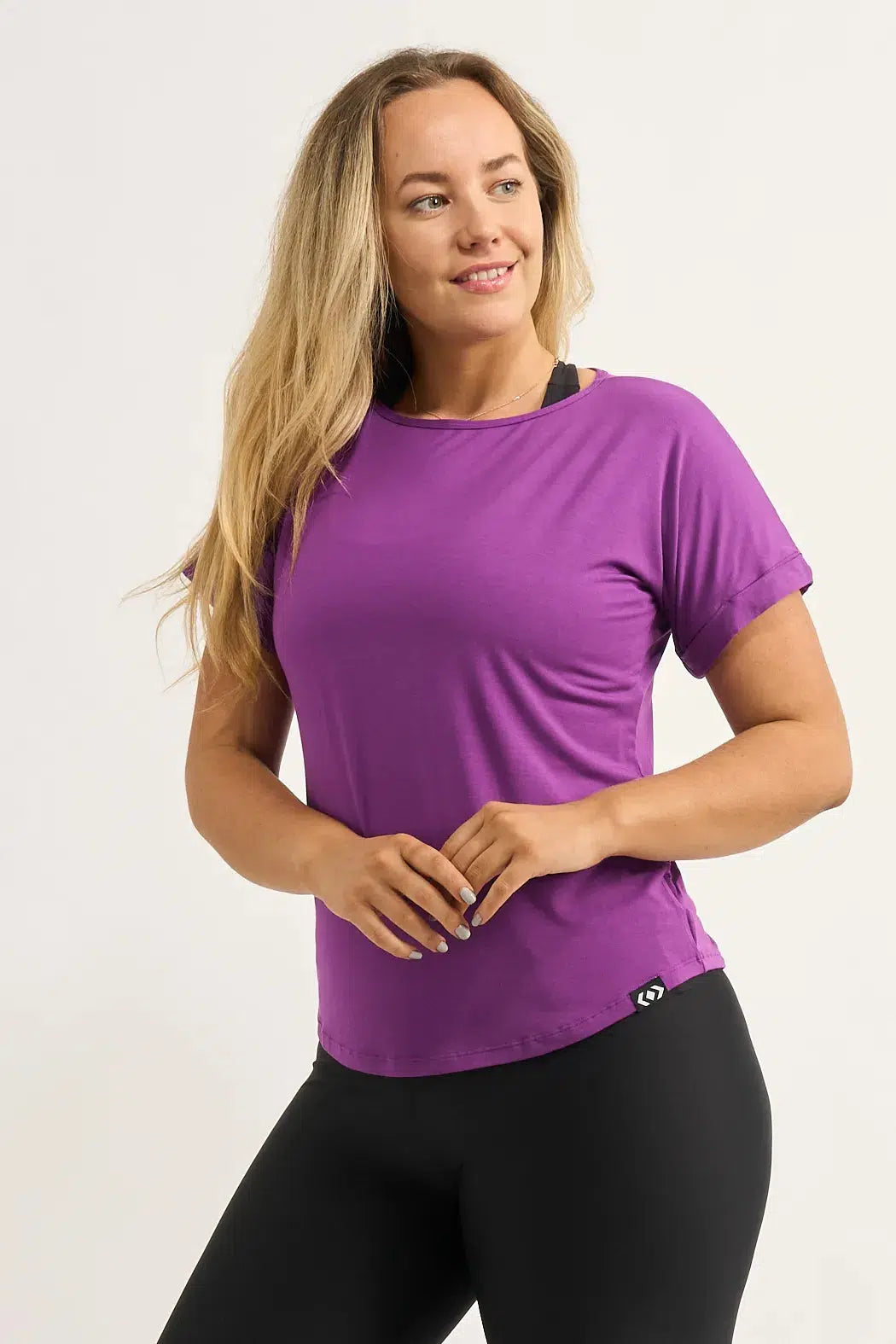 Slinky To Touch Cuffed Sleeve Tee - Purple-9358328330431-Activewear-Exoticathletica