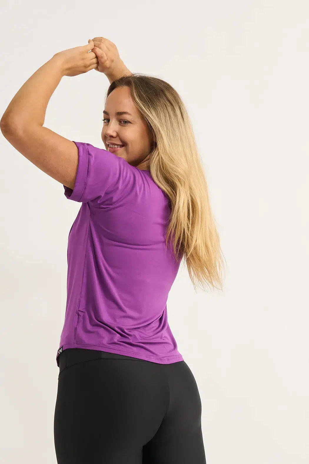 Slinky To Touch Cuffed Sleeve Tee - Purple-Activewear-Exoticathletica