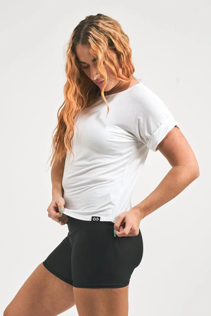 Slinky To Touch Cuffed Sleeve Tee - White-Activewear-Exoticathletica