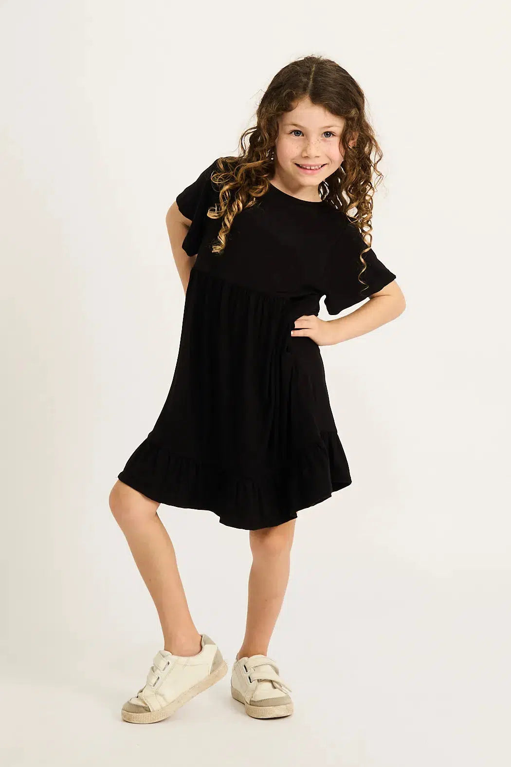 Slinky To Touch Kids Baby Doll Tiered Mini Dress - Black-9358328078487-Activewear-Exoticathletica