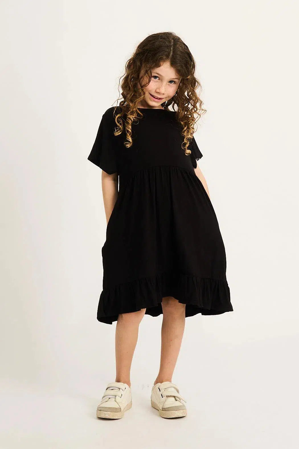 Slinky To Touch Kids Baby Doll Tiered Mini Dress - Black-Activewear-Exoticathletica