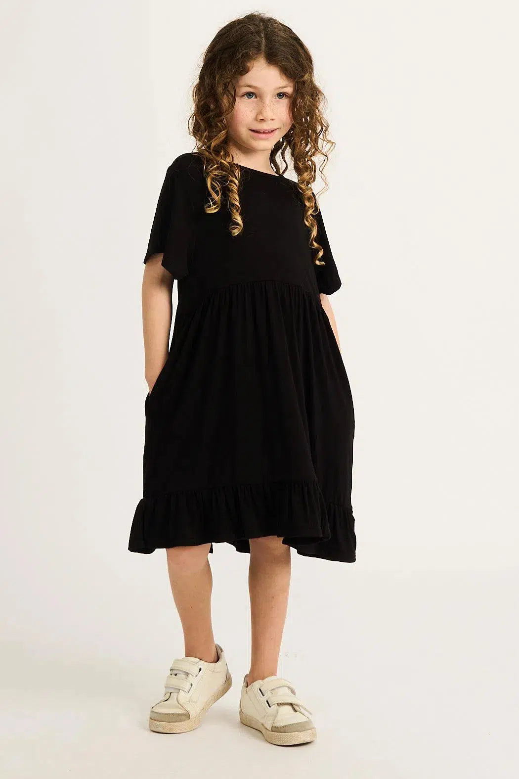 Slinky To Touch Kids Baby Doll Tiered Mini Dress - Black-Activewear-Exoticathletica