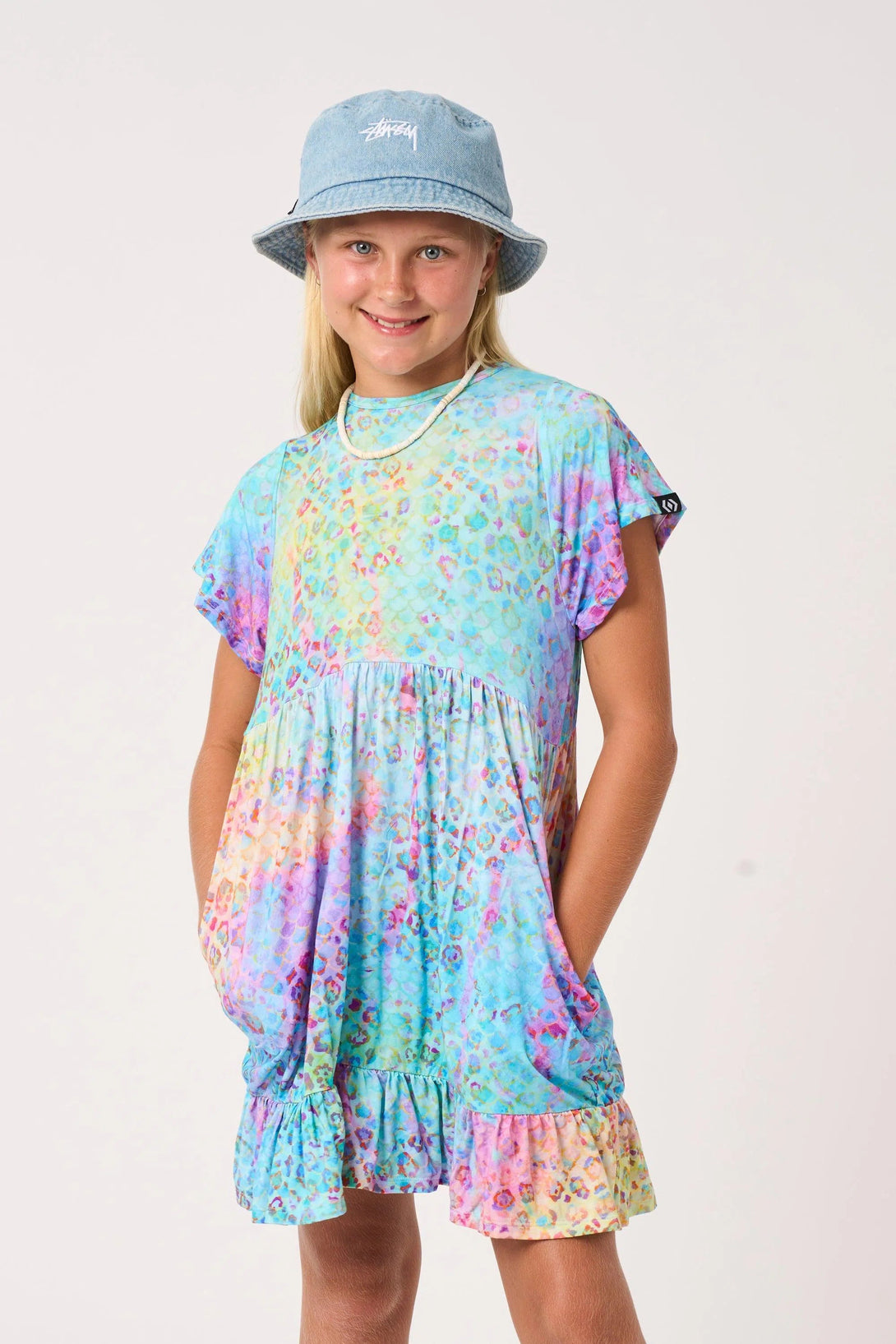 Slinky To Touch Kids Baby Doll Tiered Mini Dress - Mermaid Jag-Activewear-Exoticathletica