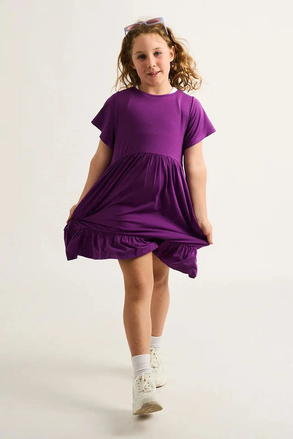 Slinky To Touch Kids Baby Doll Tiered Mini Dress - Purple-9358328090434-Activewear-Exoticathletica