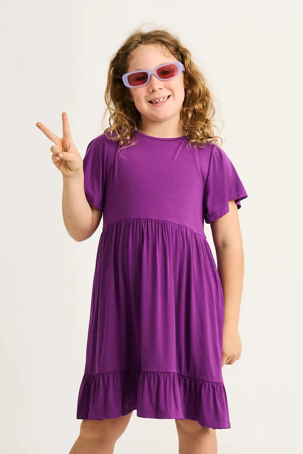 Slinky To Touch Kids Baby Doll Tiered Mini Dress - Purple-Activewear-Exoticathletica