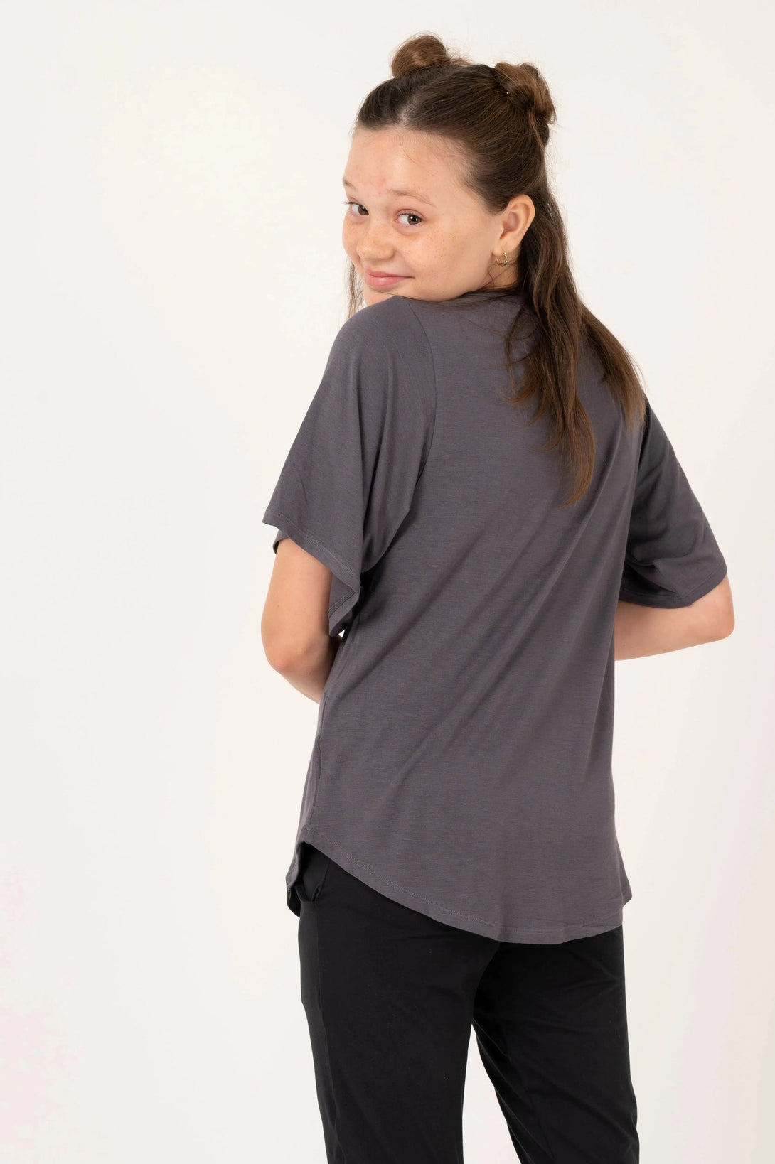 Slinky To Touch Kids Boyfriend Tee - Dark Charcoal-Activewear-Exoticathletica