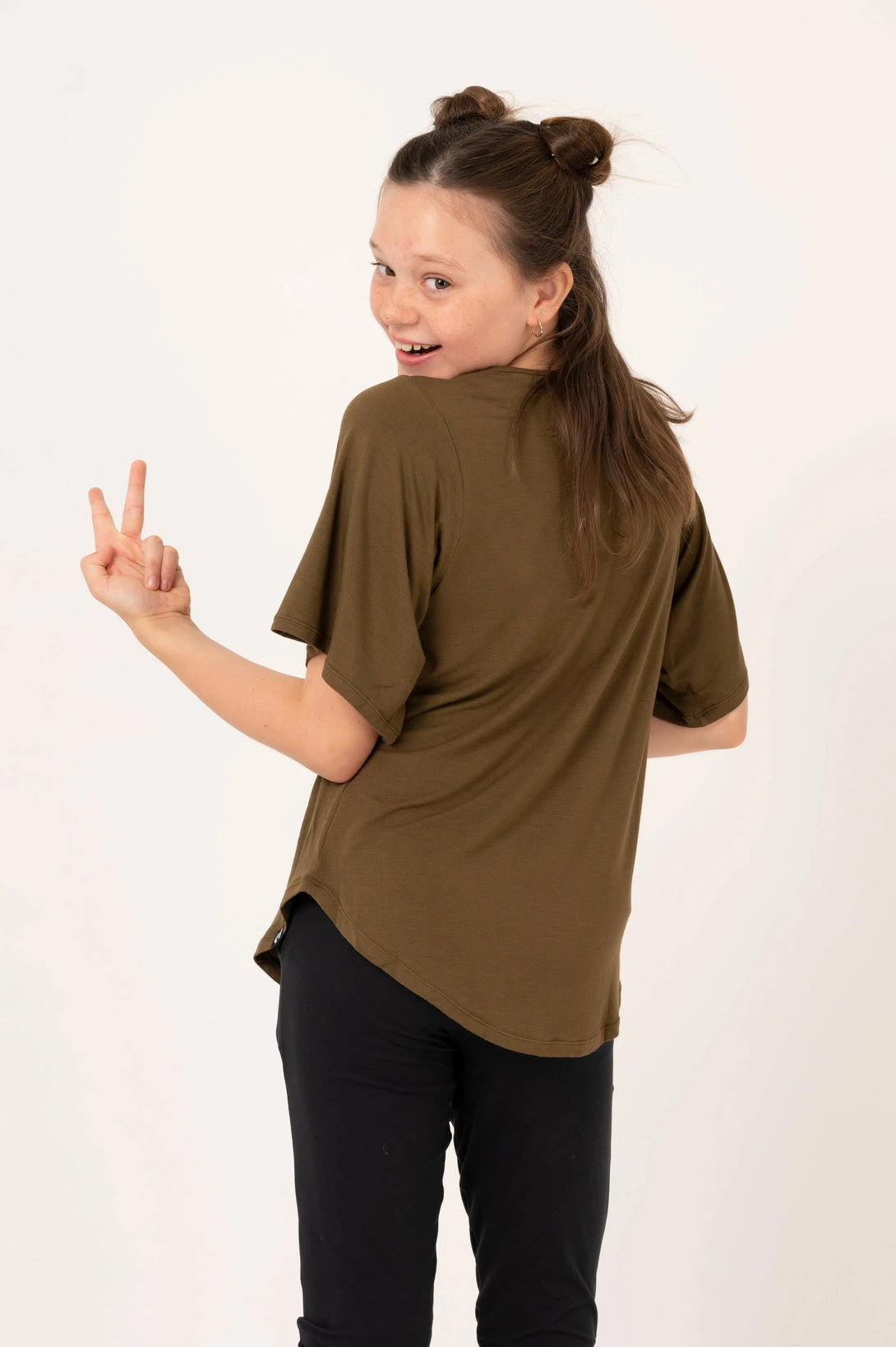 Slinky To Touch Kids Boyfriend Tee - Dark Khaki-Activewear-Exoticathletica