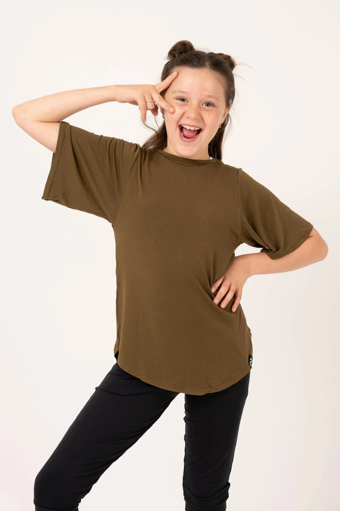 Slinky To Touch Kids Boyfriend Tee - Dark Khaki-Activewear-Exoticathletica