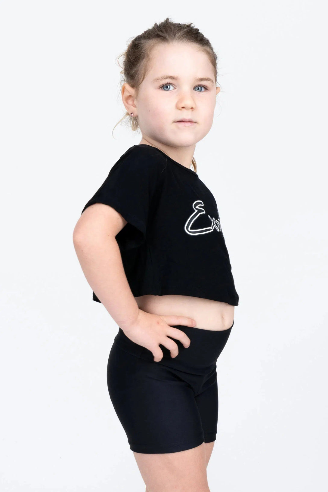 Slinky To Touch Kids Exotica Cropped Tee - Black-Activewear-Exoticathletica