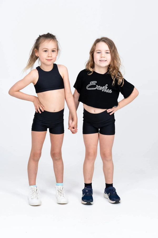 Slinky To Touch Kids Exotica Cropped Tee - Black-Activewear-Exoticathletica