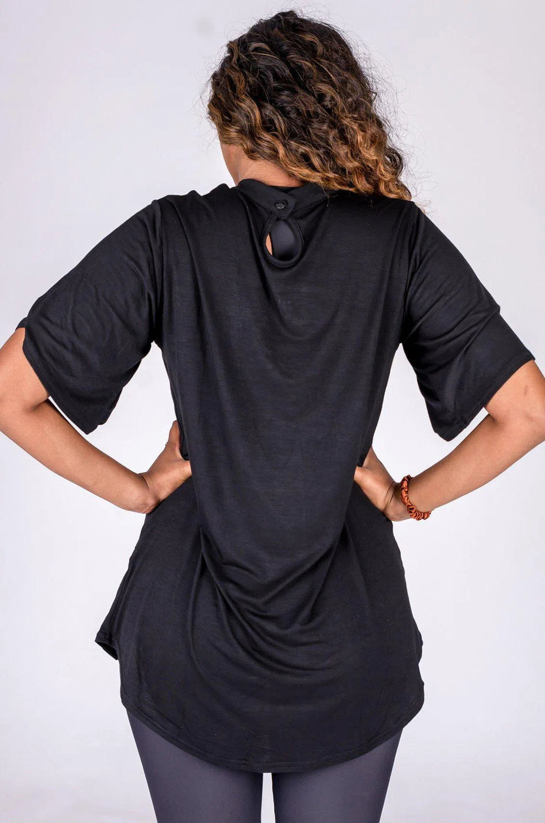 Slinky To Touch Ladder V Front Boyfriend Tee - Black-Activewear-Exoticathletica