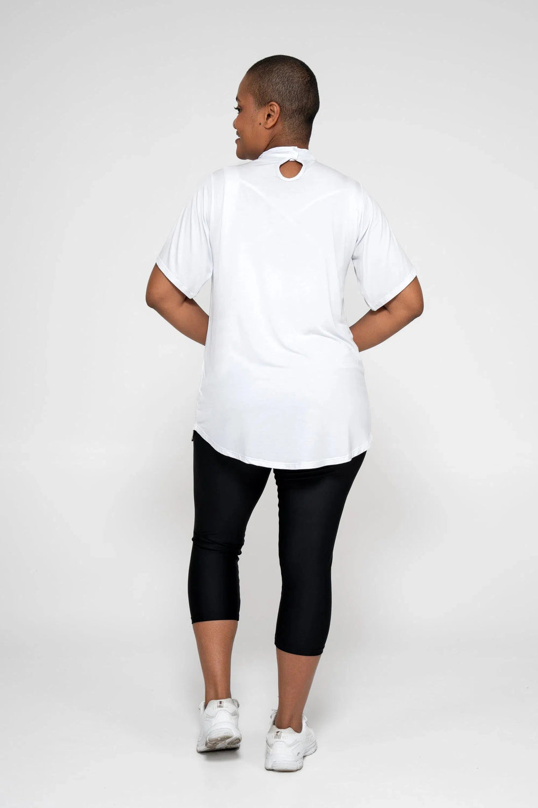 Slinky To Touch Ladder V Front Boyfriend Tee - White-Activewear-Exoticathletica