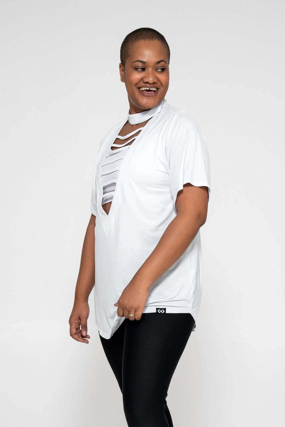 Slinky To Touch Ladder V Front Boyfriend Tee - White-Activewear-Exoticathletica