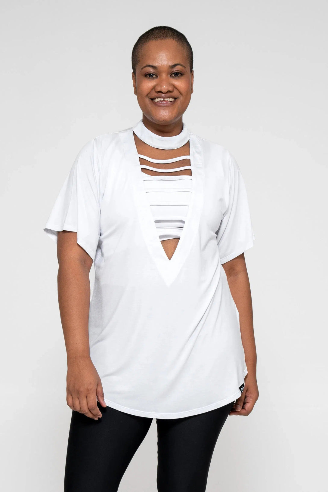 Slinky To Touch Ladder V Front Boyfriend Tee - White-Activewear-Exoticathletica