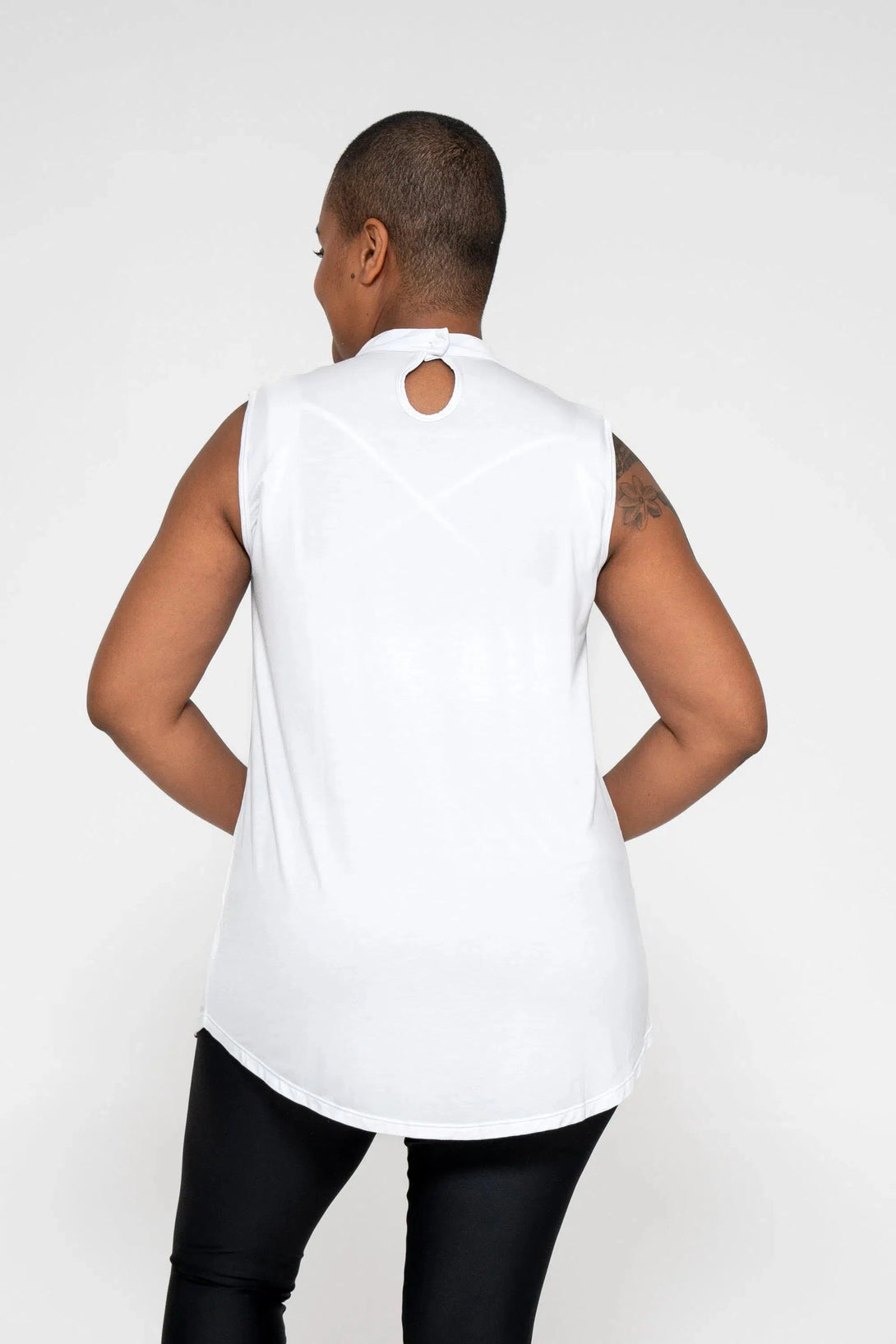 Slinky To Touch Ladder V Front Sleeveless Boyfriend Tee - White-Activewear-Exoticathletica