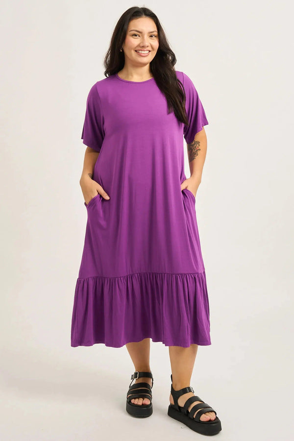 Slinky To Touch Lazy Girl Ruffle Dress - Purple-Activewear-Exoticathletica