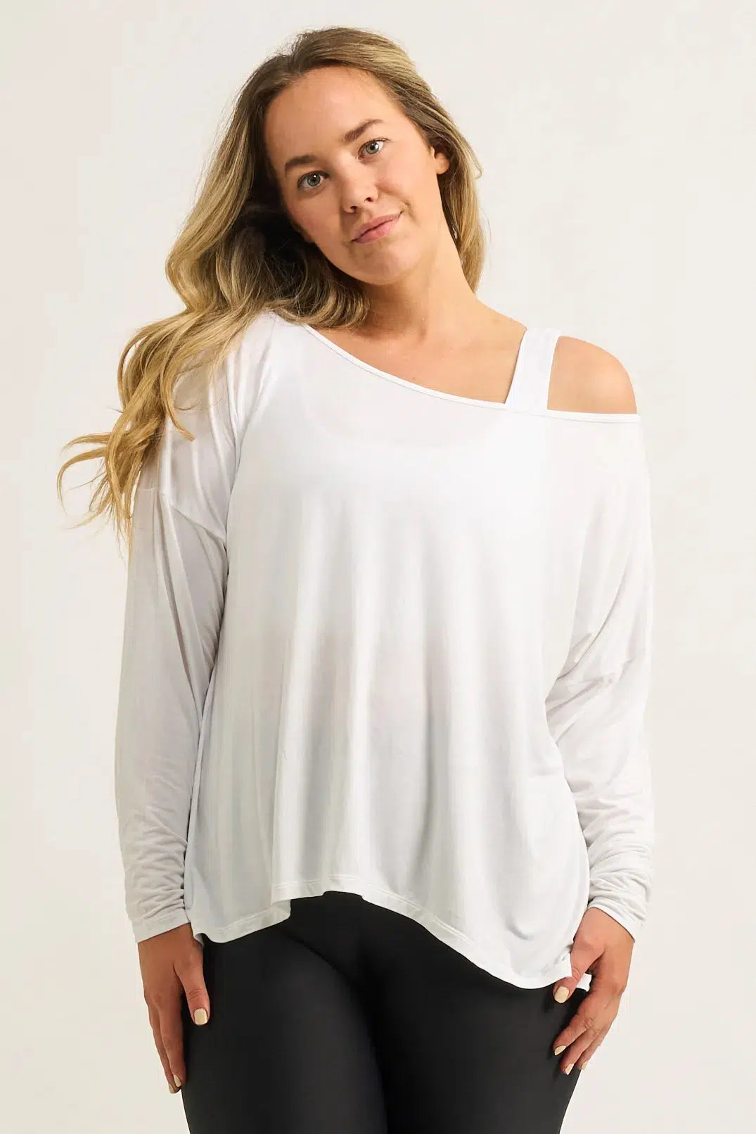 Slinky To Touch Long Sleeve Off The Shoulder Top - White-1000009243-Activewear-Exoticathletica