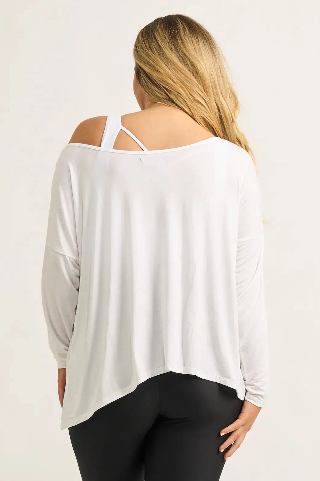 Slinky To Touch Long Sleeve Off The Shoulder Top - White-Activewear-Exoticathletica