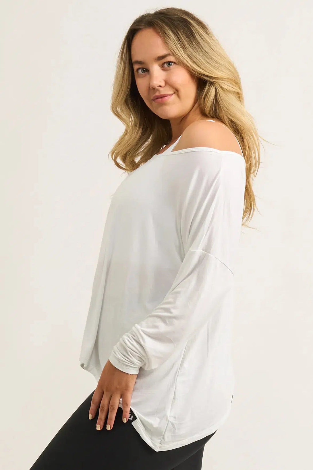 Slinky To Touch Long Sleeve Off The Shoulder Top - White-Activewear-Exoticathletica