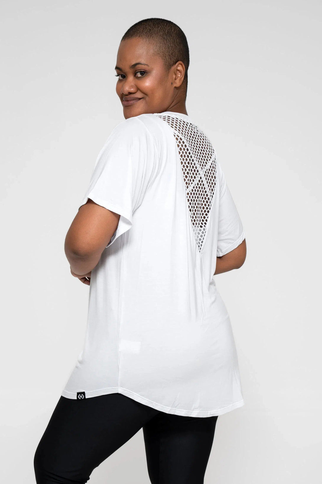 Slinky To Touch Mesh V Back Boyfriend Tee - White-Activewear-Exoticathletica