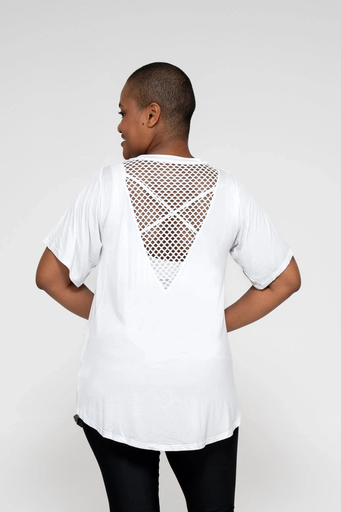 Slinky To Touch Mesh V Back Boyfriend Tee - White-Activewear-Exoticathletica