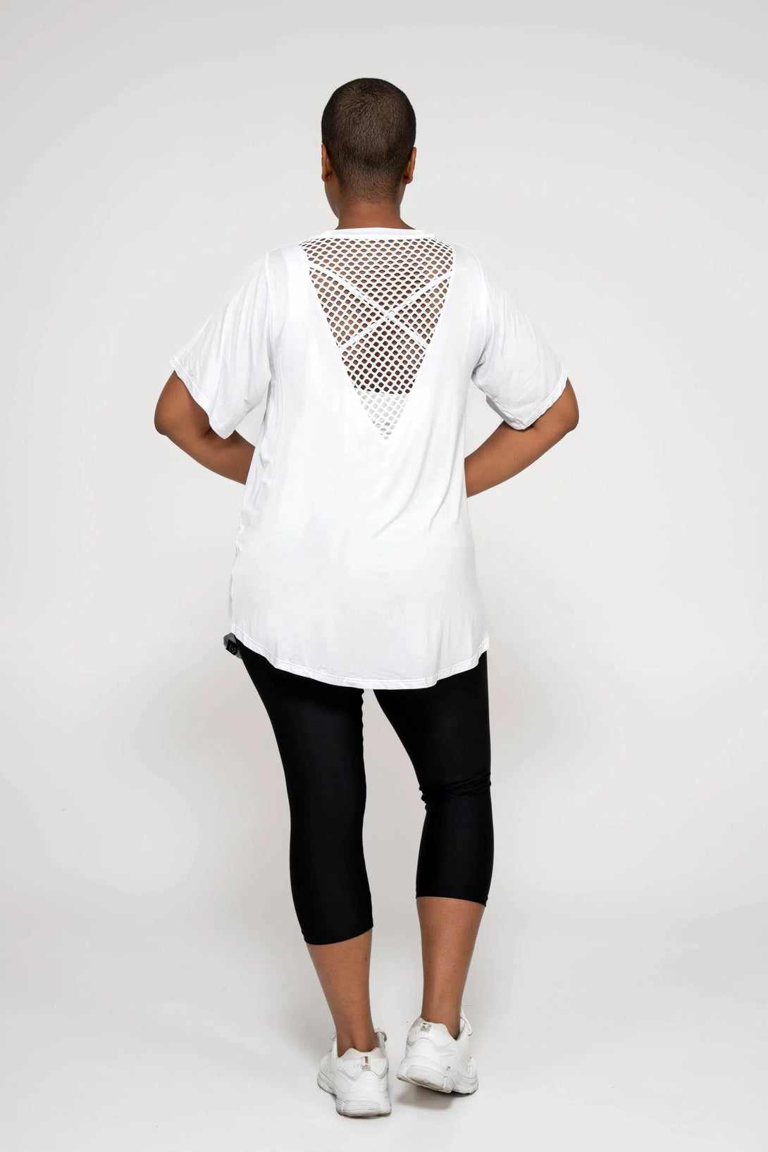 Slinky To Touch Mesh V Back Boyfriend Tee - White-Activewear-Exoticathletica