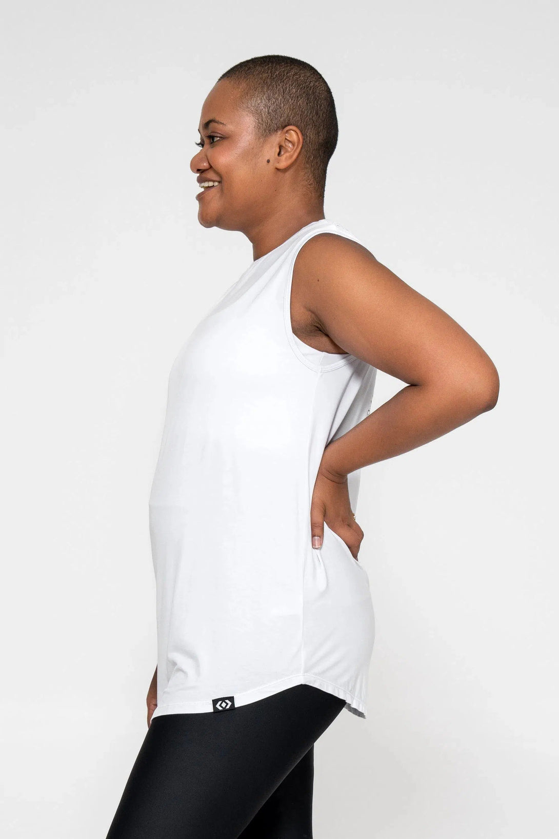 Slinky To Touch Mesh V Back Sleeveless Boyfriend Tee - White-Activewear-Exoticathletica